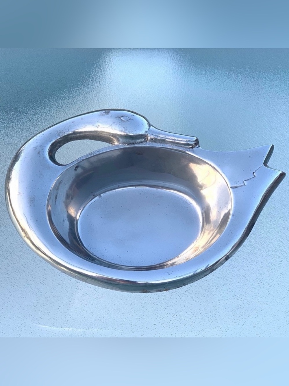 Pewter Swan Wine Bottle Trivet / Decorative Trinket Bowl, Vintage
